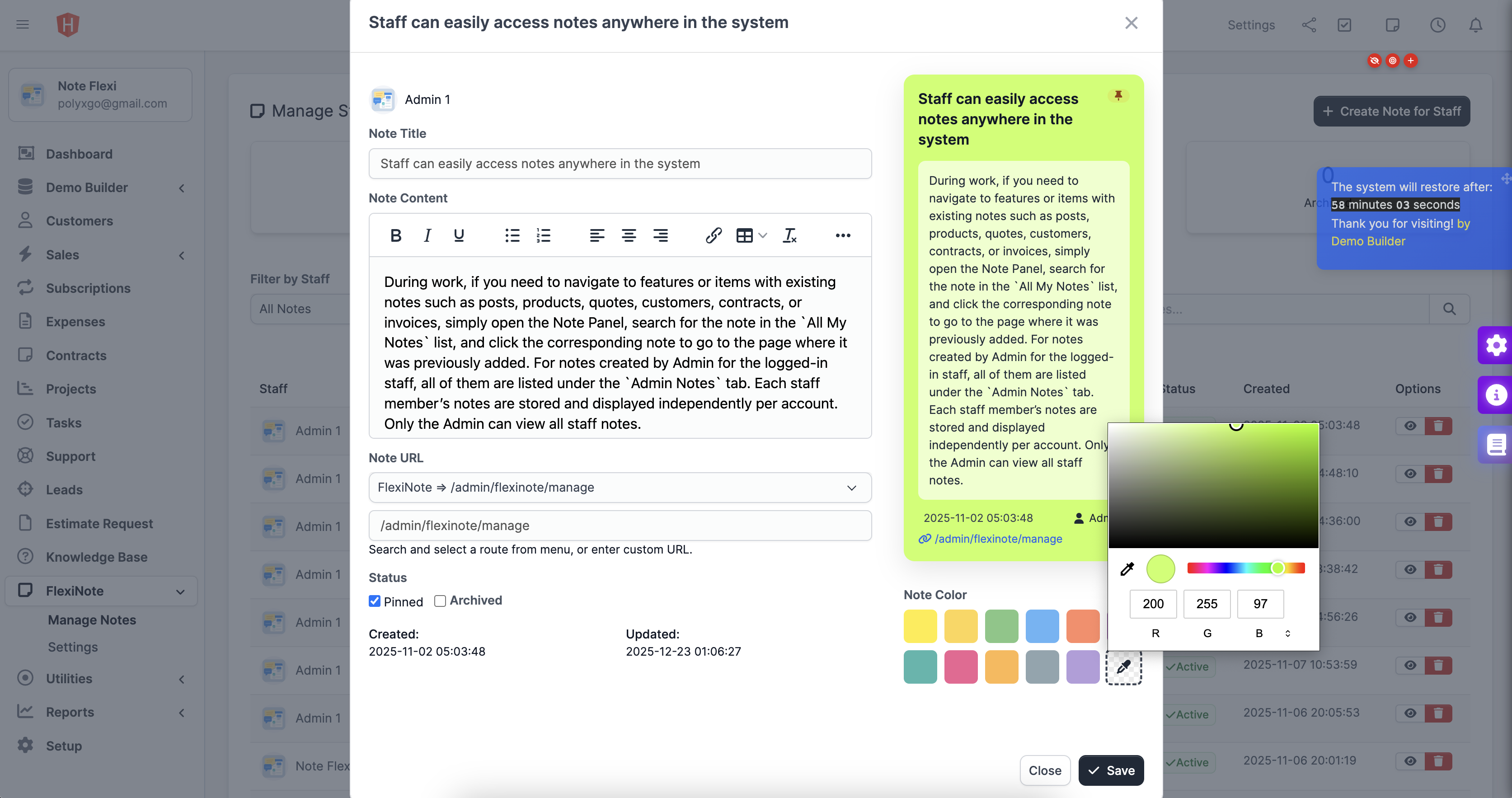 Edit-note-color-FlexiNote-for-PerfexCRM