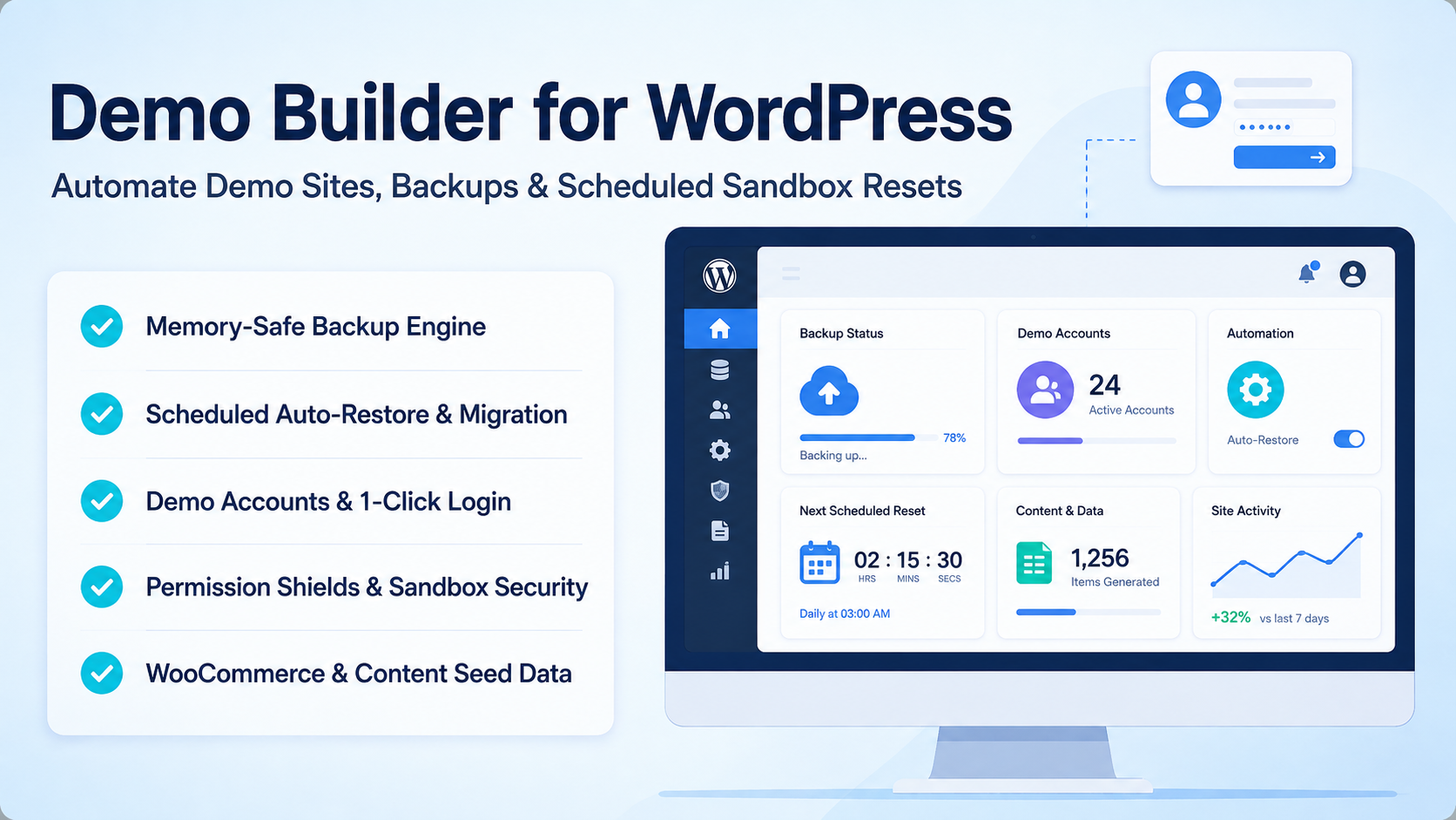 Demo Builder cho WordPress - Bộ Công Cụ Tự Động Quản Lý & Reset Trang Demo